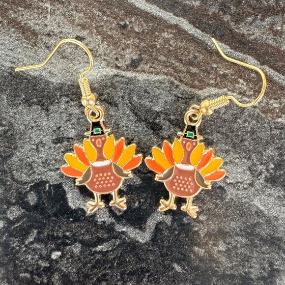 Fall and Winter Earring Set of 4 Dangle Turkey Mushroom Snowman and Gingerbread - Picture 2 of 9